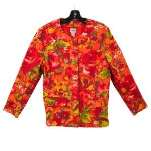 Chicos Floral Jacket Chicos Sz 2 US L/12 Round Neck Hidden Button Placket Blazer